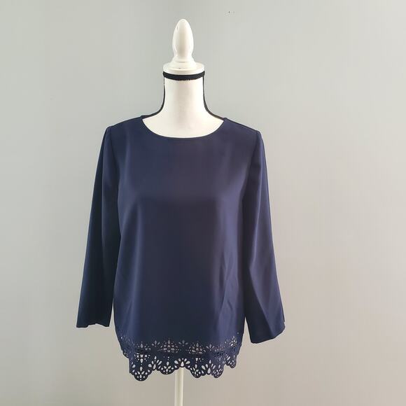 Adrienne Vittadini Navy Blue Long Sleeve Top Blouse M - Picture 1 of 8